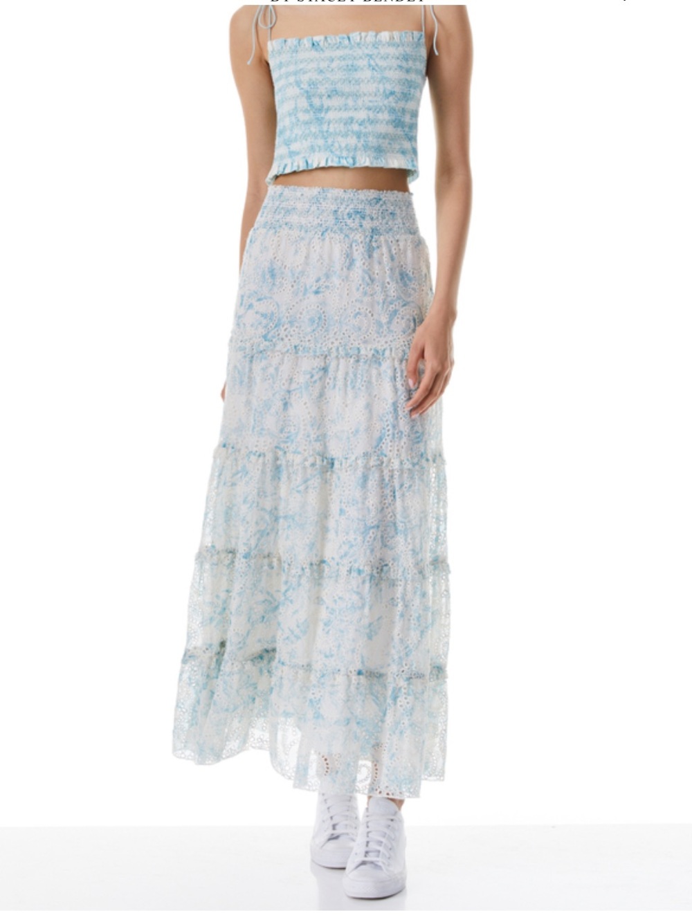 Alice + Olivia Butterfly Print Crop Top and Tiered Skirt